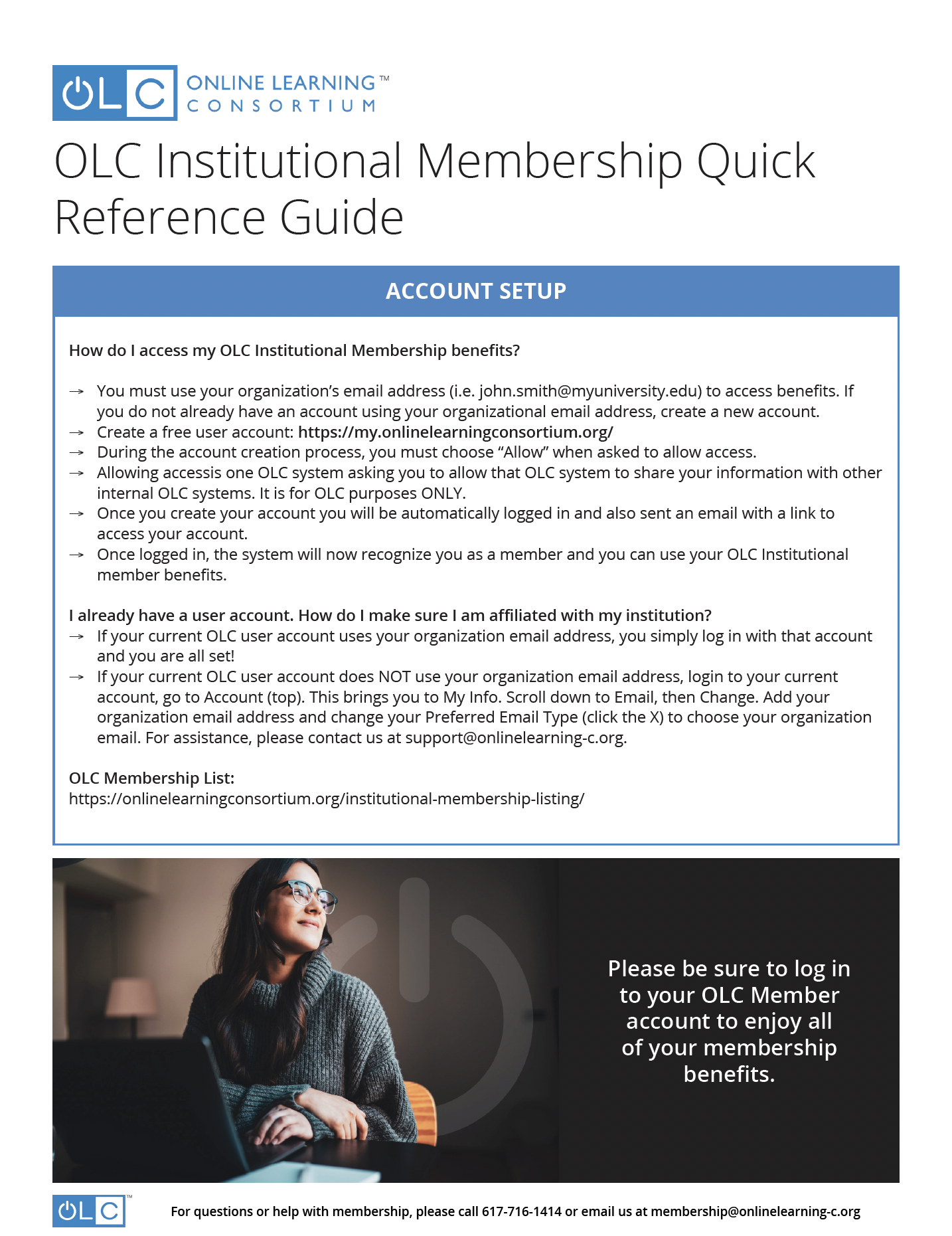 OLC Institutional Membership Quick Reference Guide Page 2